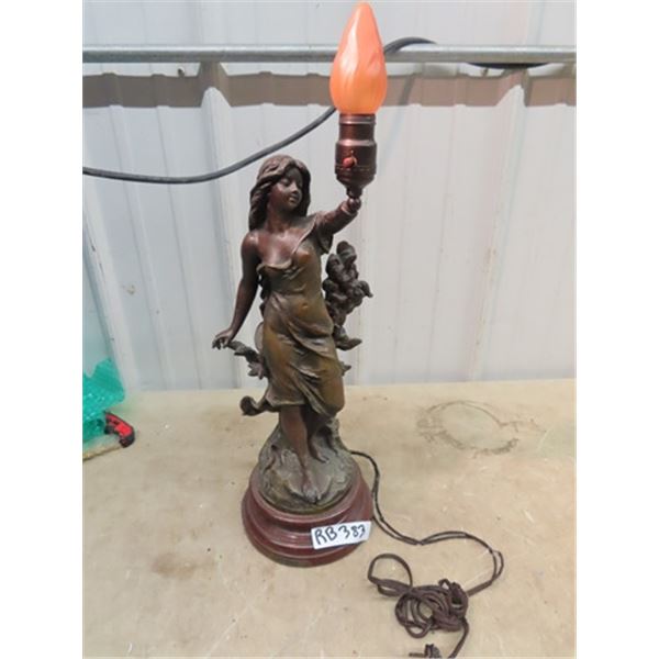 Br ass Figurine Lamp 19" Statue-24" to Light, Le Reve by Par Somme  (see Pictures for Markings)