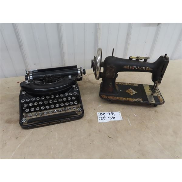 Vintage Underwood Noiseless Typrwriter, & Vintage Winner Sewing Machine (Head Only -No Case)