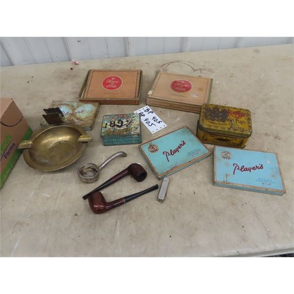 Cigarette & Tobacco Tins, Cigar Box, Pipes, Lighter/Knife Combo