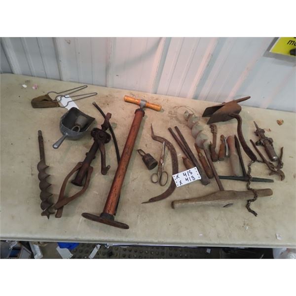 Tire Pump, Old Tools, Auto Jack, Store Scoop, Auger Drill Plus More!