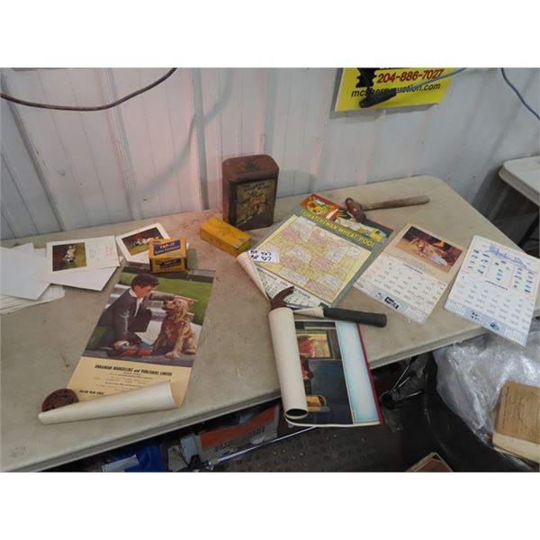 Old Calendars, Household Tins, & 1958 Sask Wheat Pool Calendar