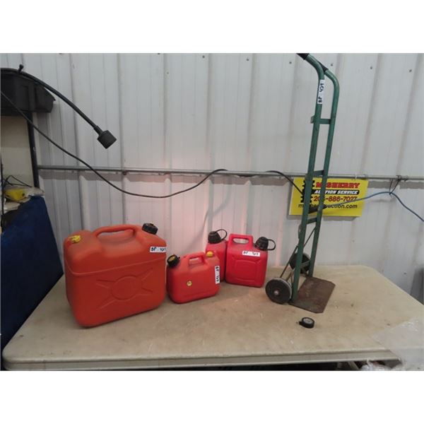 Wheel Dolly & 3 Gas Cans