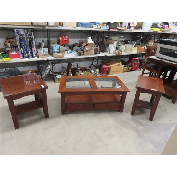 Oak 3 Pc Coffee Table Set Coffee table - 21"H 50"W 28"D & End Table , End Table 25"H 18"W 28"D, End 
