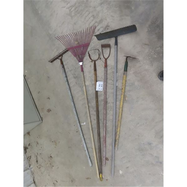 3 Rakes, 2 Edgers, & Hoe