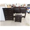 Image 1 : Modern 3 Pc Bedroom Set- 7 Drawer Dresser 55"x 35" x 19", 3 Drawer Nite Stand 28" x 27" x 17"  & Hea