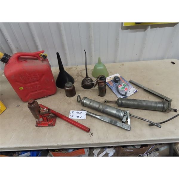 Oil Squirt Cans, Grease Guns, Antifreeze Tester, & Hyd Jack