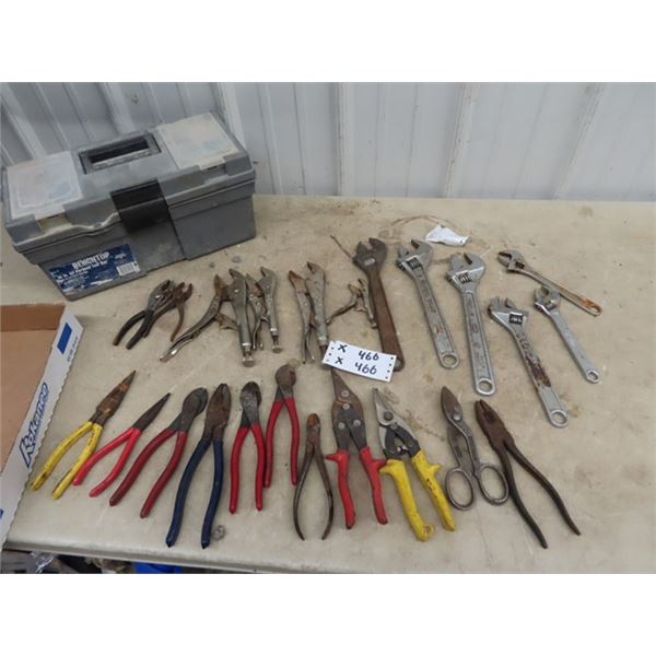 Approx 23 Crescent Wrenches, Vice Grips, Pliers, Cutters & Tin Snips