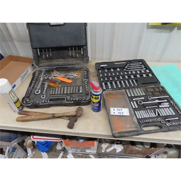Socket Set, Wrenches, WD40,& Ball Peine Hammers