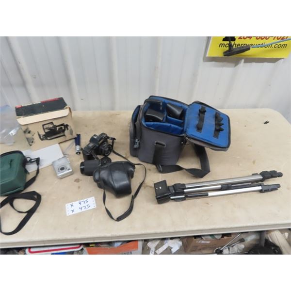Canon T70 Camera, Bag Extra Lenses & Flash, Kodak C330 Camera, Tripod & Pana-Vue Lighted Viewer
