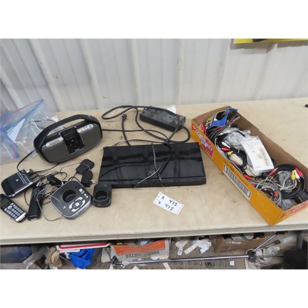 Cordless Phone, Radio, Blue Ray Player, Pwer Bar & Electronic Cords