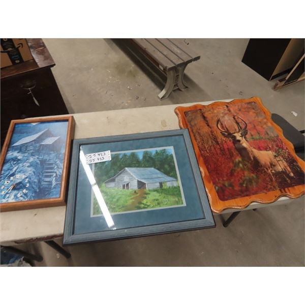 Deer Picture, Barn Picture & Cabin Clock