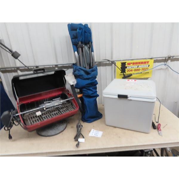 12 Volt Cooler, Elec BBQ, & Folding Chair