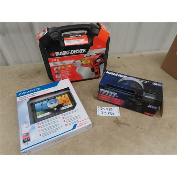 New B & D Cordless Drill, New 20 Pc Mastercraft Screwdriver Set & New Weather Stripping