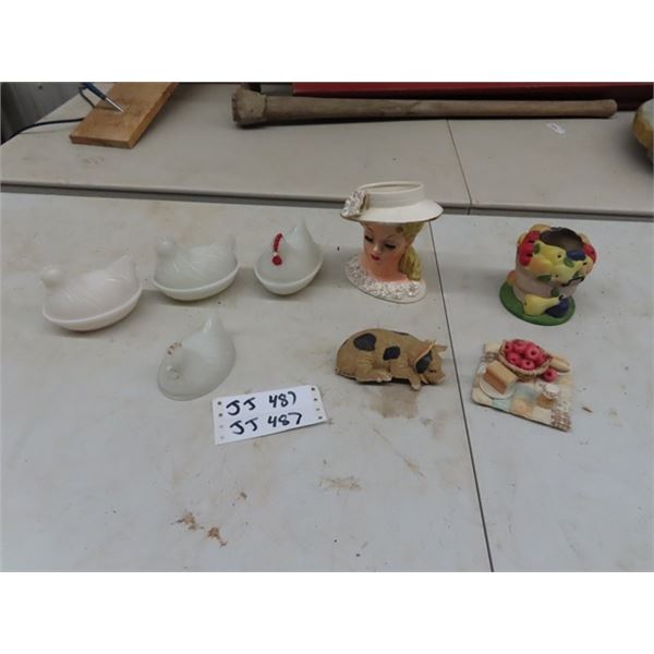 3 Hen On Nest, Candy Dishes & Reuben Girl