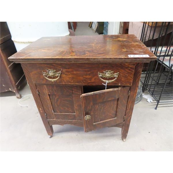 Maple /Oak Framed Wash Stand- One Door Needs Some Glue at Seams, 29" x 28" x 19"