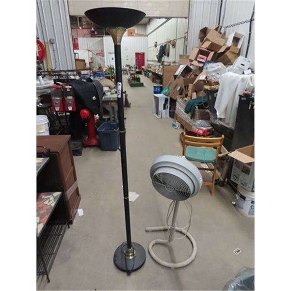 Pole Lamp & Fan On Stand