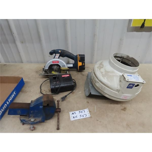 Ryobi 18 V Saw  wBattery Charge, Vise & Exhaust Fan