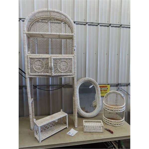5 Pc Wicker Bathroom Set - Self - Mirror & More!
