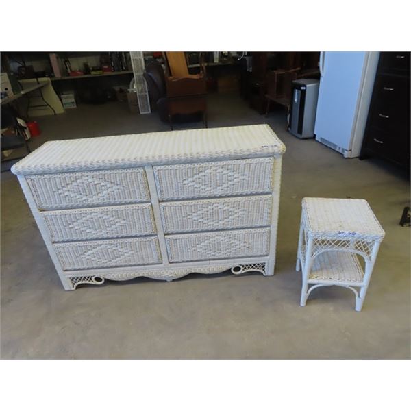 Wicker 6 Drawer Dresser & Stand Dresser = 33" x 54" x 17" , Stand 21" x 12" x 12"
