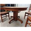 Image 2 : Oak Pedestal Rd Table 42" Rd & 4 Oak Chairs & 2 Leaves 12" Each