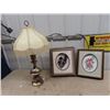 Image 1 : Brass Lamp & 2- 3 D Framed Flower Pictures