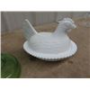 Image 2 : Green Depression Coal Oil Lamp- Milk Glass Hen on A Nest