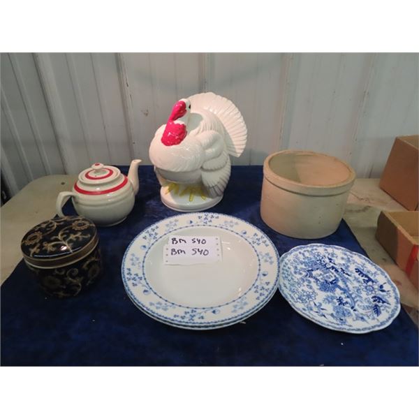 Turkey Cookie Jar, Crockery Biscuit Jar, Northland Teapot, Butter Crock Plus More!