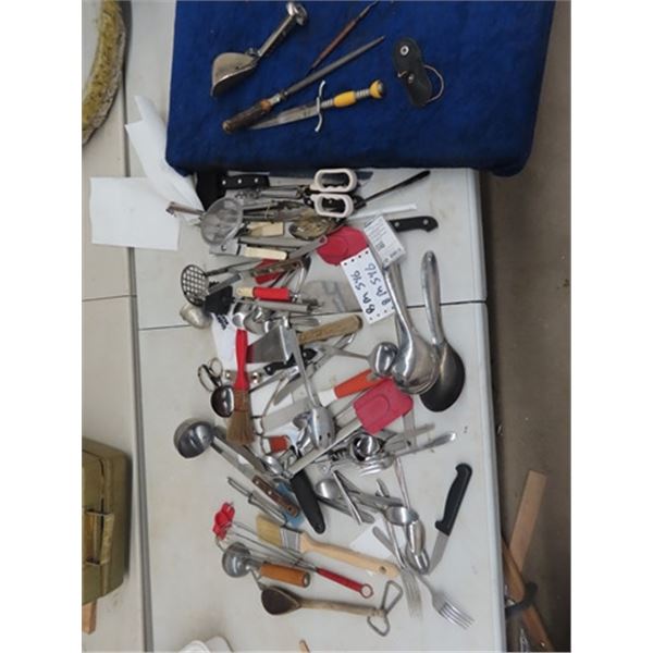 Knive, Folding Ruler, Artist Tools, & Bunch of Utensils & Cutlery