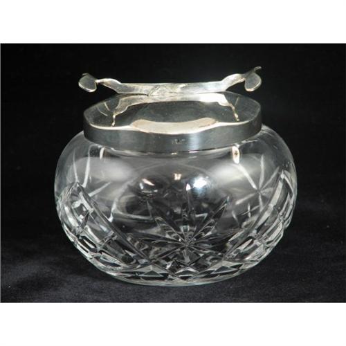Crystal Sugar Bowl with Silver lid and Tongs