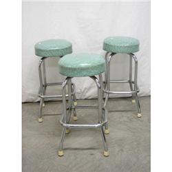 Set of 3 Retro Bar Stools, Vintage Pale Green
