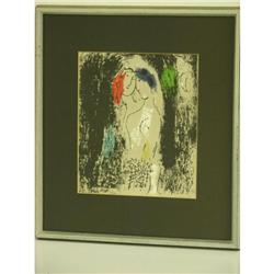 Chagall Original Lithograph Lovers in Gray