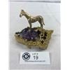 Image 1 : Amethyst Crystal Rock Plus Figurines, Gold Dipped Horse Plus Colt, 0.7Lbs, 5"x3.5"x3.75"