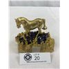 Image 1 : Amethyst Crystal Rock Plus Figurine - Gold Dipped Stallion, 1.2lbs, 4.5"x2.75"x4"