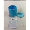 Image 2 : Vintage Imperial Blue Satin Milk Glass Jar With Lid