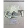Image 2 : Vintage Fenton Hobnail Milk Glass 3 Piece Trumpet Epergne Ruffled Bowl, Great Shape, 7"T X 8.5"W