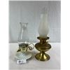 Image 1 : 2 Vintage Lamps, 1 Brass Oil Lamp And 1 Milk Glass