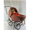 Image 1 : Antique Woven Baby Carriage With Large Doll