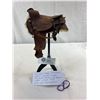 Image 2 : Beautiful Vintage Miniature Western Leather Saddle Salesman Sample, Hand Crafted, Circa 1910, Comes 