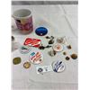 Image 2 : Nice Lot Of Collector Pins In A $50 Bank Note Coffee Mug