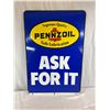 Image 1 : Pennzoil "Ask For It", Double-Sided Metal Sign, Blue Background