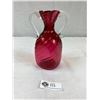 Image 1 : Beautiful Vinatge 2 Handle Cranberry Art Glass with a swivel design and ruffel rim excellent conditi