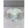 Image 1 : Vintage Hobnail Milk Glass Bowl with Crimped Ruffled Edge 8" Across 3.5" H