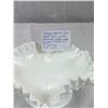 Image 2 : Vintage Hobnail Milk Glass Bowl with Crimped Ruffled Edge 8" Across 3.5" H