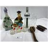 Image 1 : Vintage Lot- Decanters, Chimney, Ink Bottles, Clock Weights & Handled Burl Knot