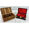 Image 1 : 2 Jewelry Boxes. 1 Wooden 1 Laquer with Cork Carving Art