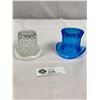 Image 1 : 2  Vintage Glass Top Hats Fenton White Opalescent Hobnail 3" x 2.5" and Westmoreland Electric Blue C