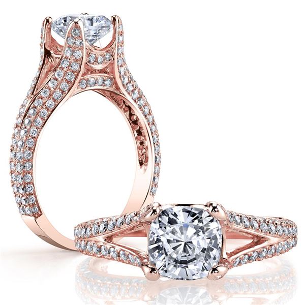 Natural 3.52 CTW Cushion Cut Split Shank Diamond Engagement Ring 18KT Rose Gold