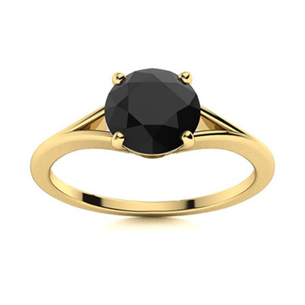 Natural 1.86 CTW Black Diamond Solitaire Ring 14K Yellow Gold