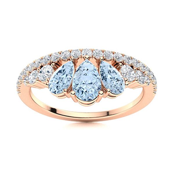 Natural 1.09 CTW Aquamarine & Diamond  Engagement Ring 14K Rose Gold