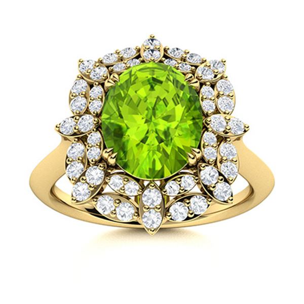 Natural 2.18 CTW Peridot & Diamond Engagement Ring 18K Yellow Gold